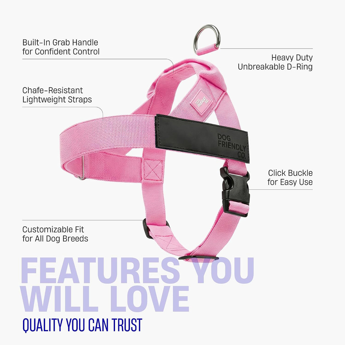 Dog Friendly Co. Dog Harness for Medium Sized Dogs (Pink, Medium)