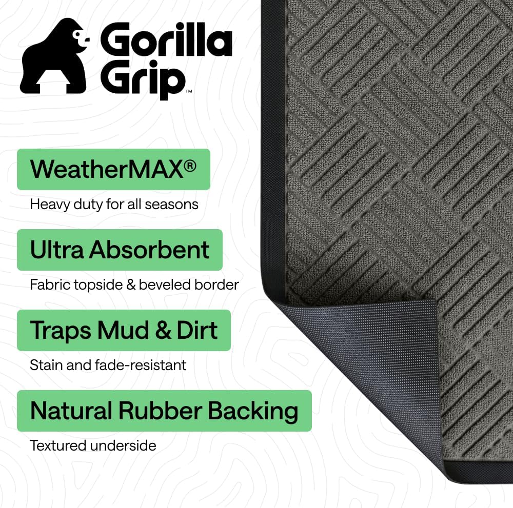 GORILLA GRIP WeatherMAX® Door Mat, 17x29, Gray and Felt Cat Litter Mat, 24x17, Gray Bundle