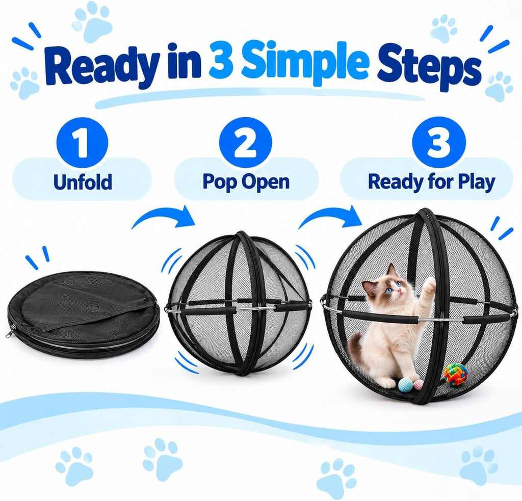 Outdoor Cat Playpen, 27-Inch Pop-Up Mesh Enclosure with Travel Bowl