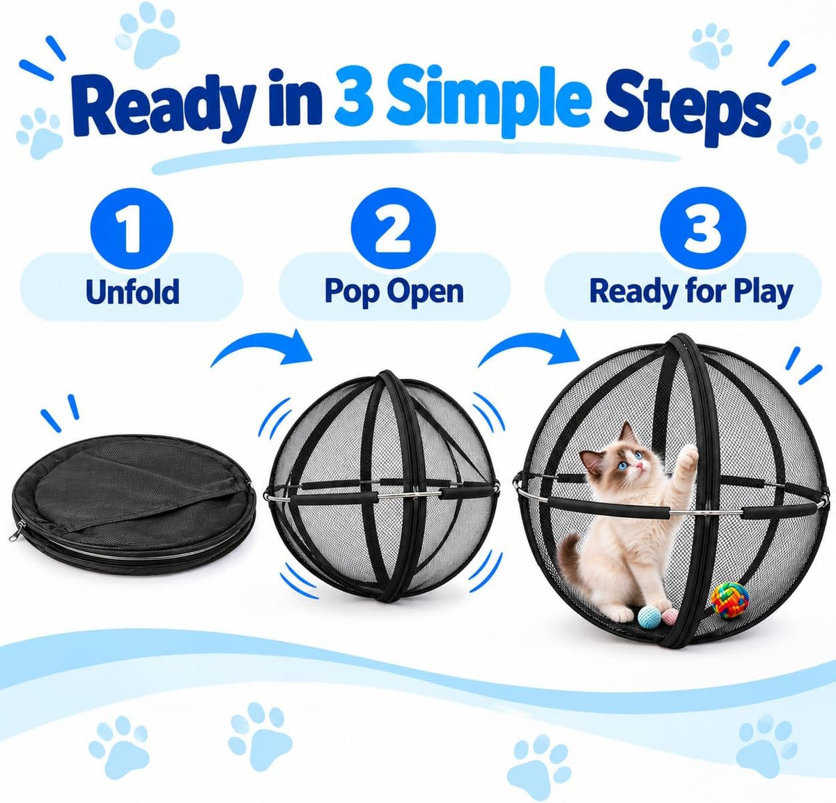 Outdoor Cat Playpen, 27-Inch Pop-Up Mesh Enclosure with Travel Bowl