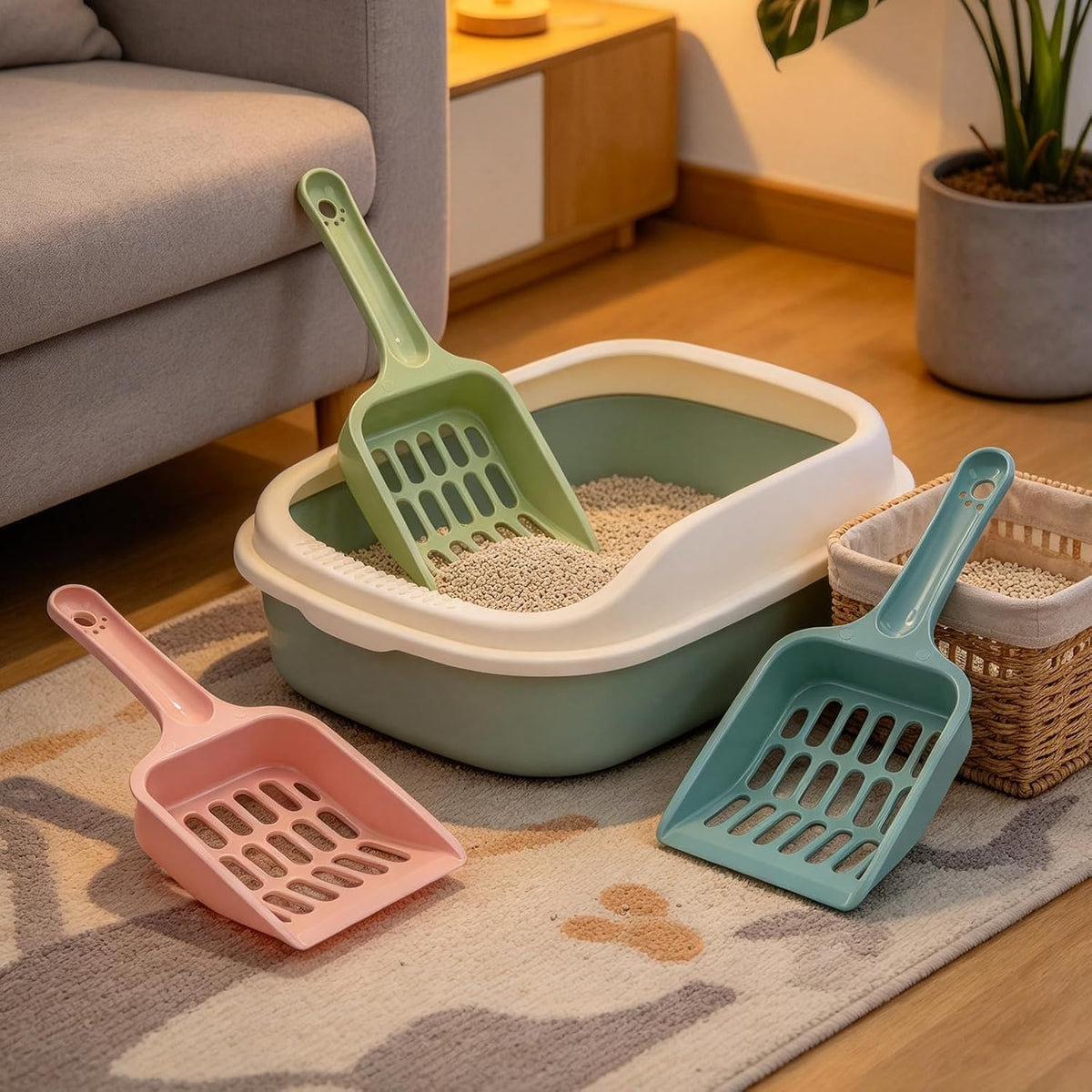3 Pcs Cat Litter Scooper, Plastic Cat Poop Scoop for Litter Box Cleaning