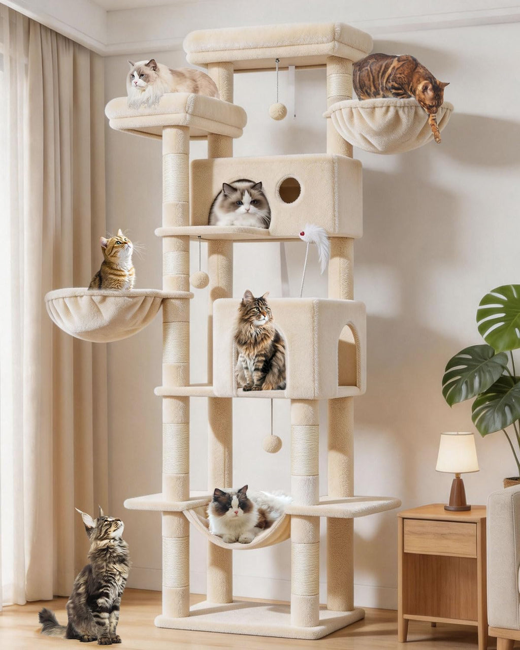 Taoqimiao 79in Cat Tree, Tall Large Cat Tower for Indoor Adult Cats S10W
