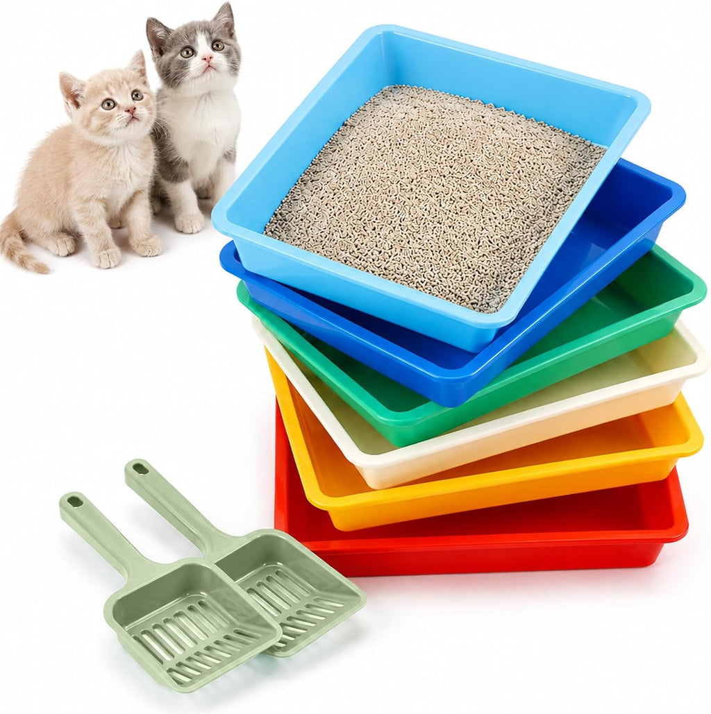 6 Pack Small Kitten Litter Box 1.6 inch Low Entry Litter Box with Scooper