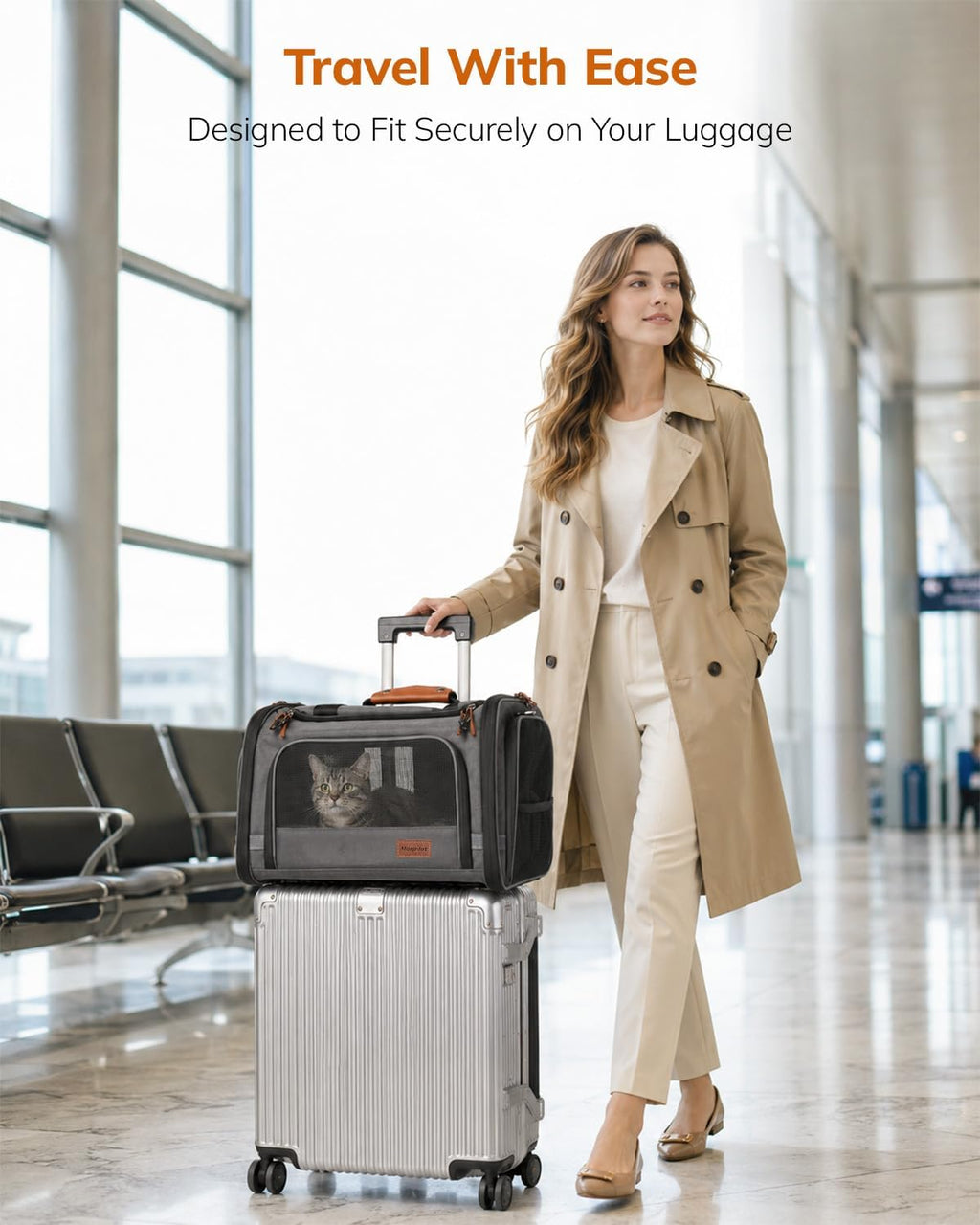 Morpilot Expandable Soft Cat Carrier for Air Travel, 16 x 11 x 11in