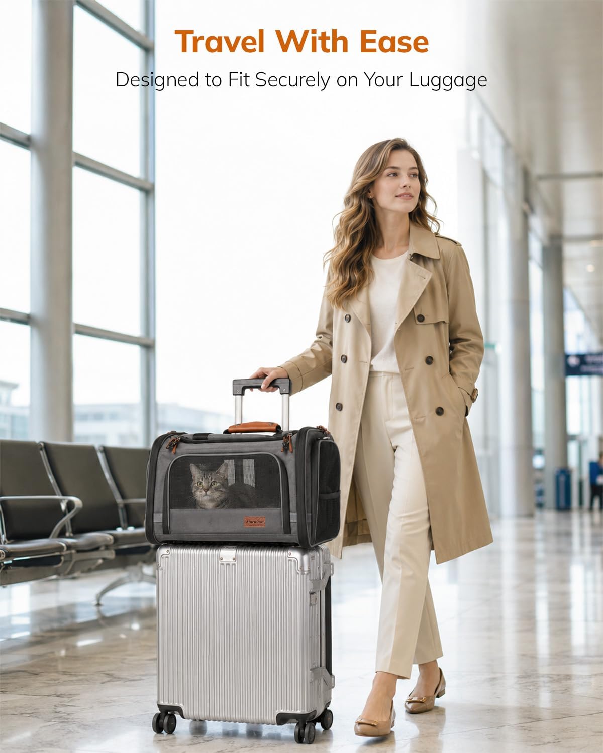 Morpilot Expandable Soft Cat Carrier for Air Travel, 16 x 11 x 11in