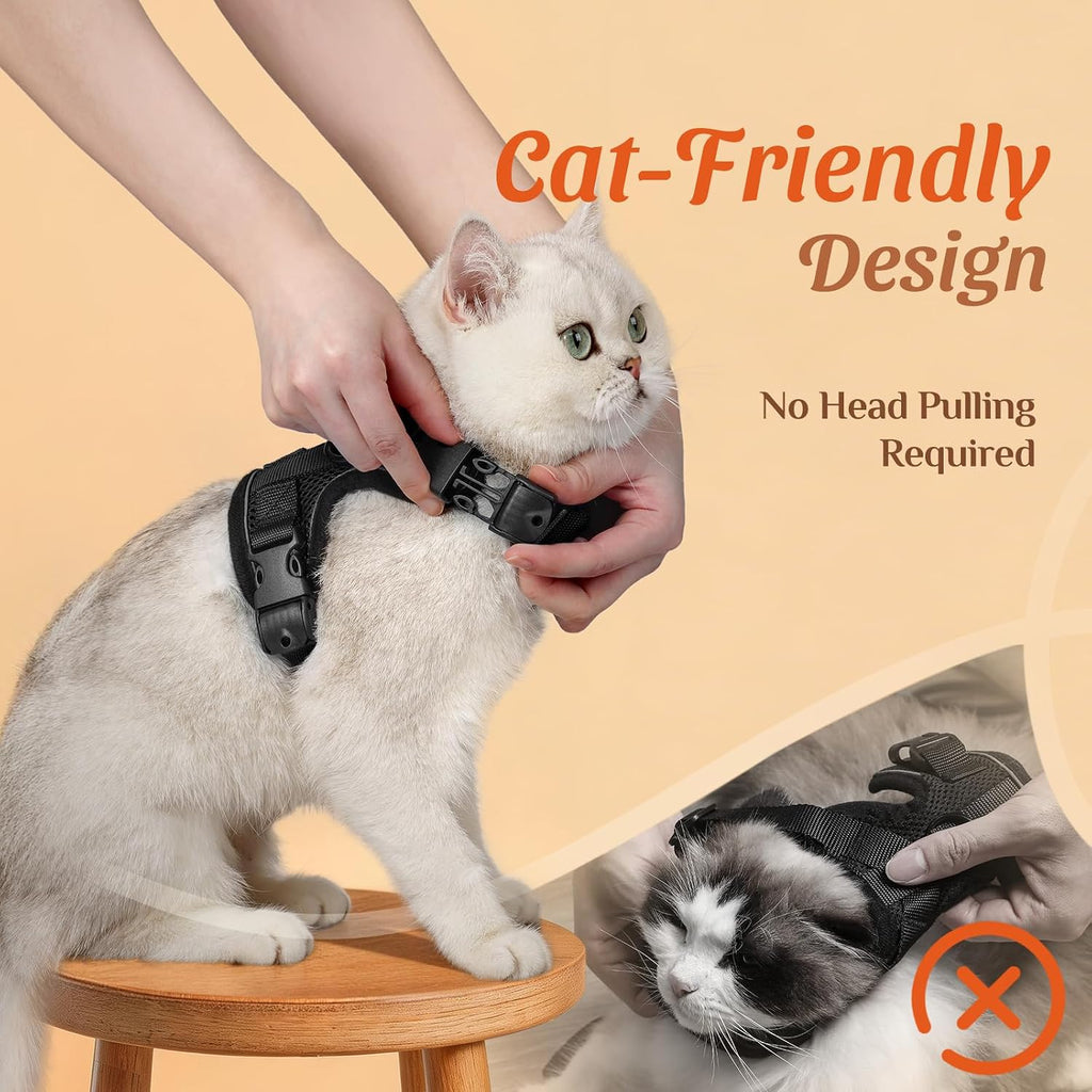 Cat Harness and Leash Set with Neck Release Buckle, Black
