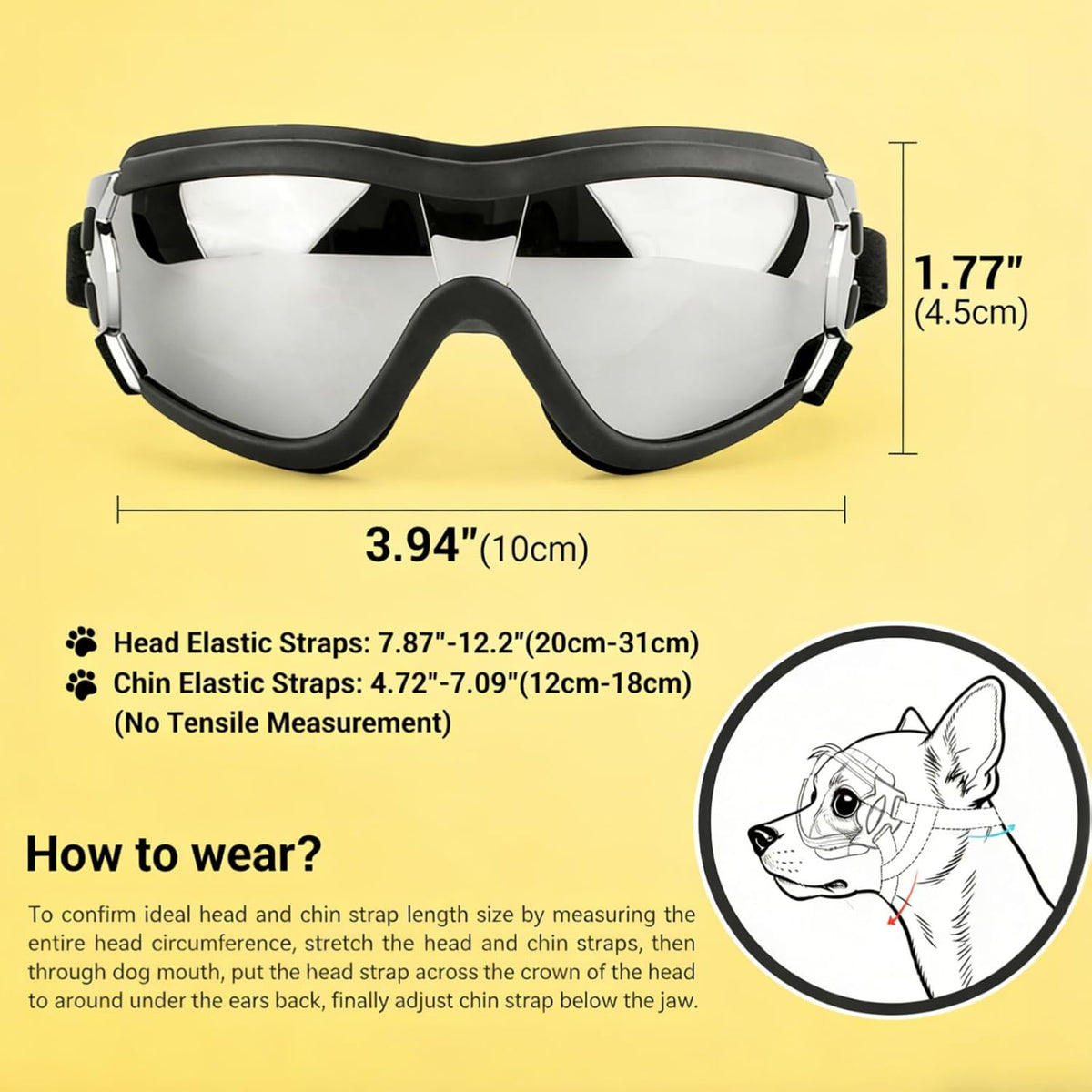 Dog Goggles for Small Breeds, UV Protection Dog Sunglasses with Adjustable Straps, Windproof Pet Eyewear for Small Pet, 