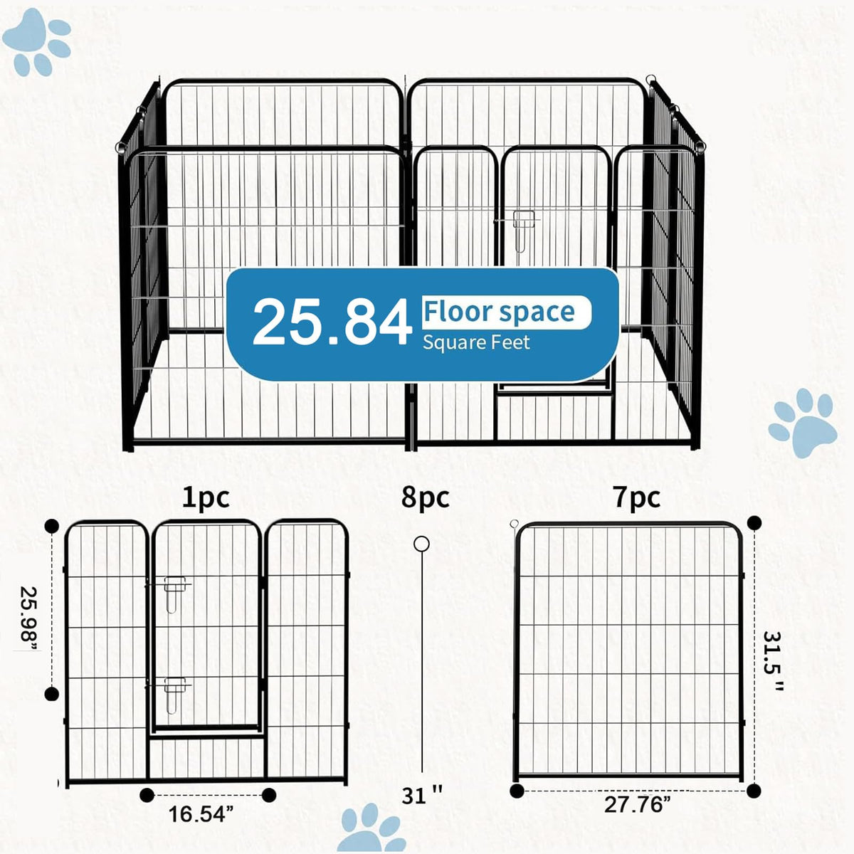 NEWBULIG Dog Playpen Indoor 8 Panels 32 Inch, Outdoor Metal Dog Fence Pen