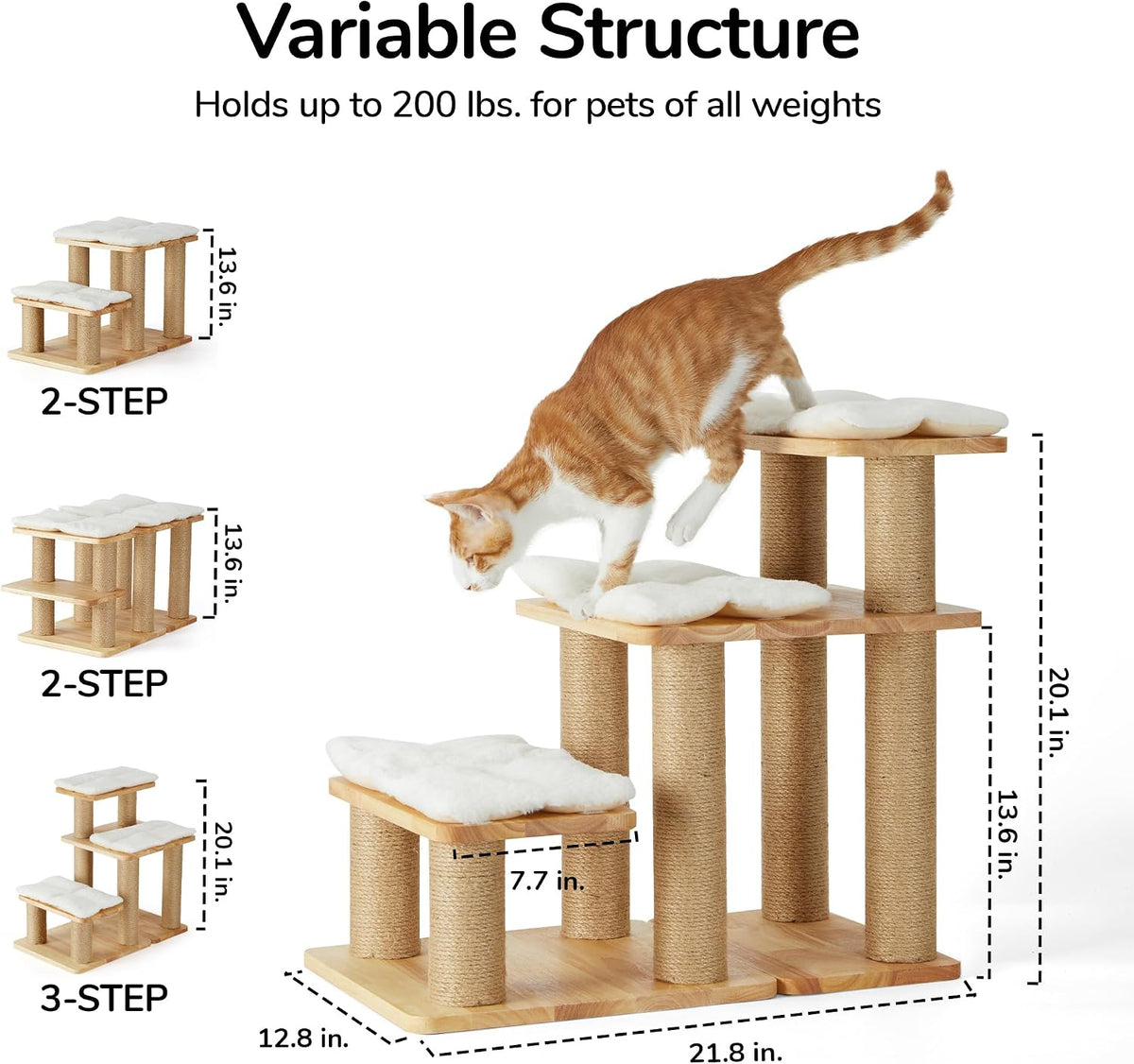 FUKUMARU Dog Stairs, Solid Wood Pet Stairs with Cat Scratching Post