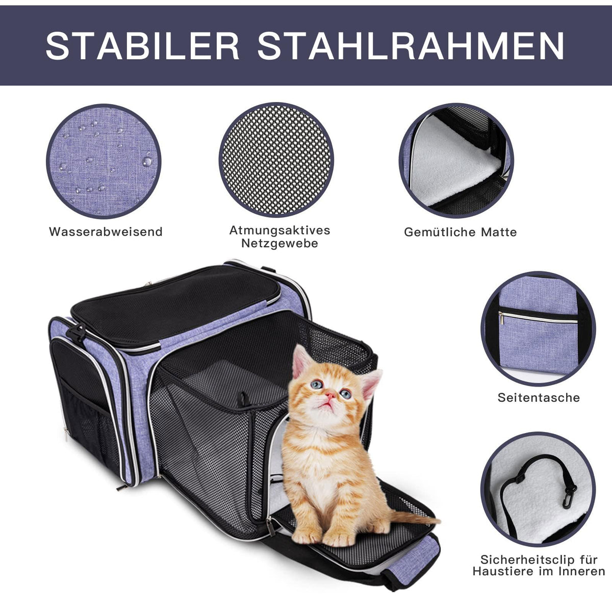 BAGLHER Cat Carrier Bag,Airline Approved Pet Carrier Soft Side Pet Travel 5 Sides Open Doors 3 Sides Expandable Foldable Dog Carrier with Fleece Pad