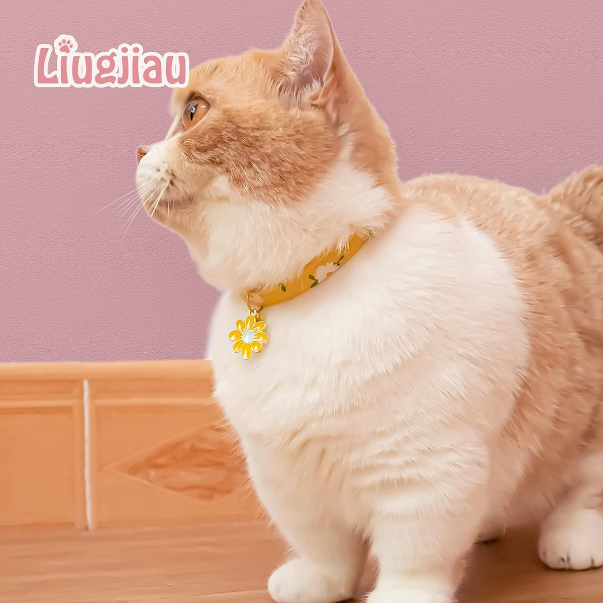 2 Pack Cotton Breakaway Cat Collar with Bell Yellow&Green Flowers Pendant Cute Kitten Cat Collar Suitable for Girls and 