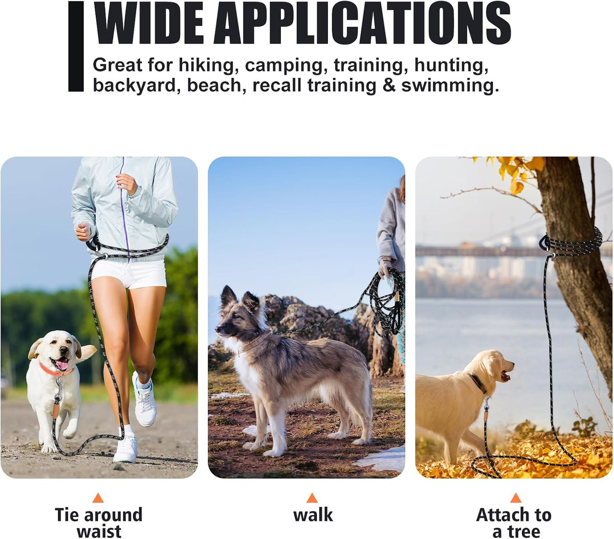 Long Dog Leash Reflective Rope Training Lead 15ft 30ft 50ft Check Cord