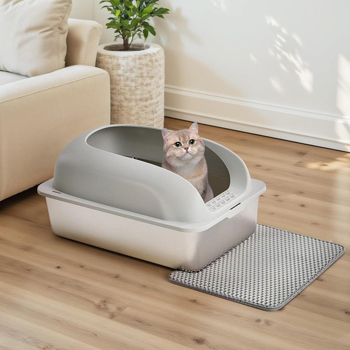 OLIXIS Large Metal Large Cat Litter Box with Lid, High Wall Sides