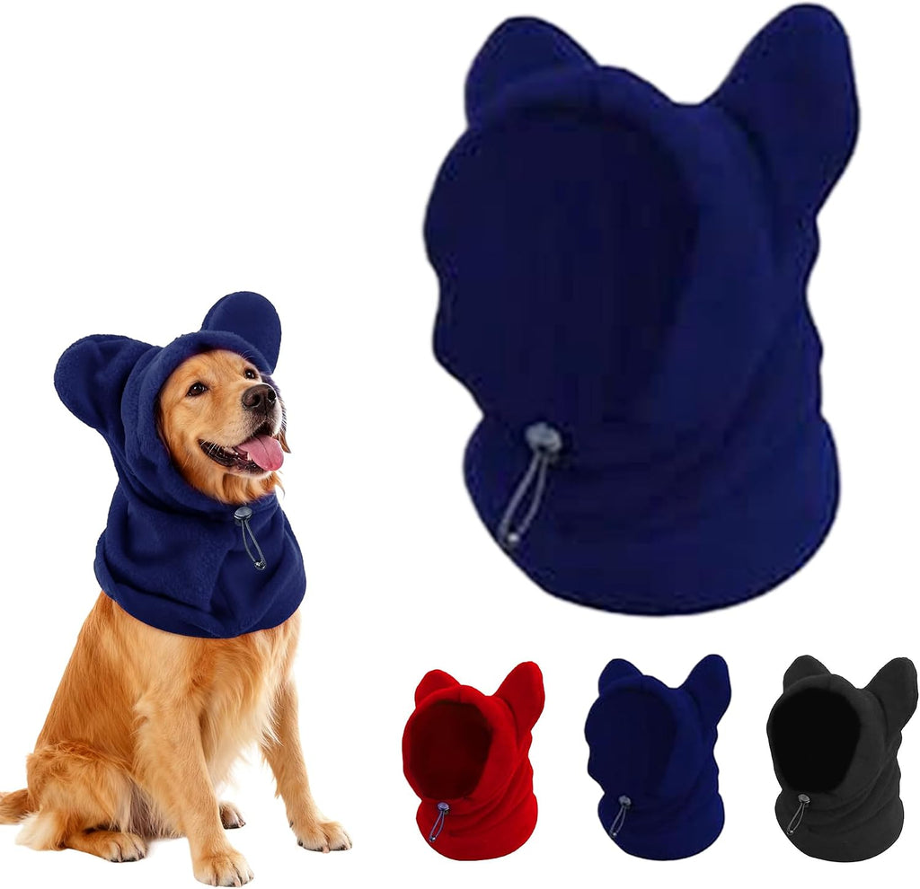 Dog Snood Winter Hood with Ear Protection, Fleece Neck Warmer for Dogs, (Black, Small)