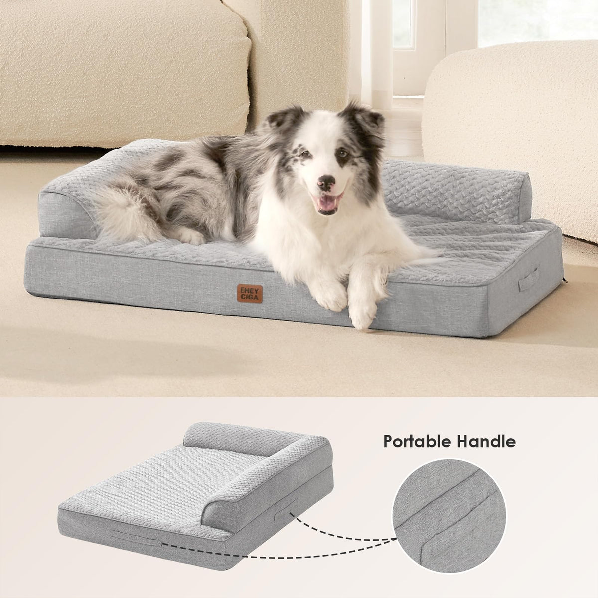 EHEYCIGA Orthopedic Dog Bed Medium Size, Memory Foam Dog Bed, Grey