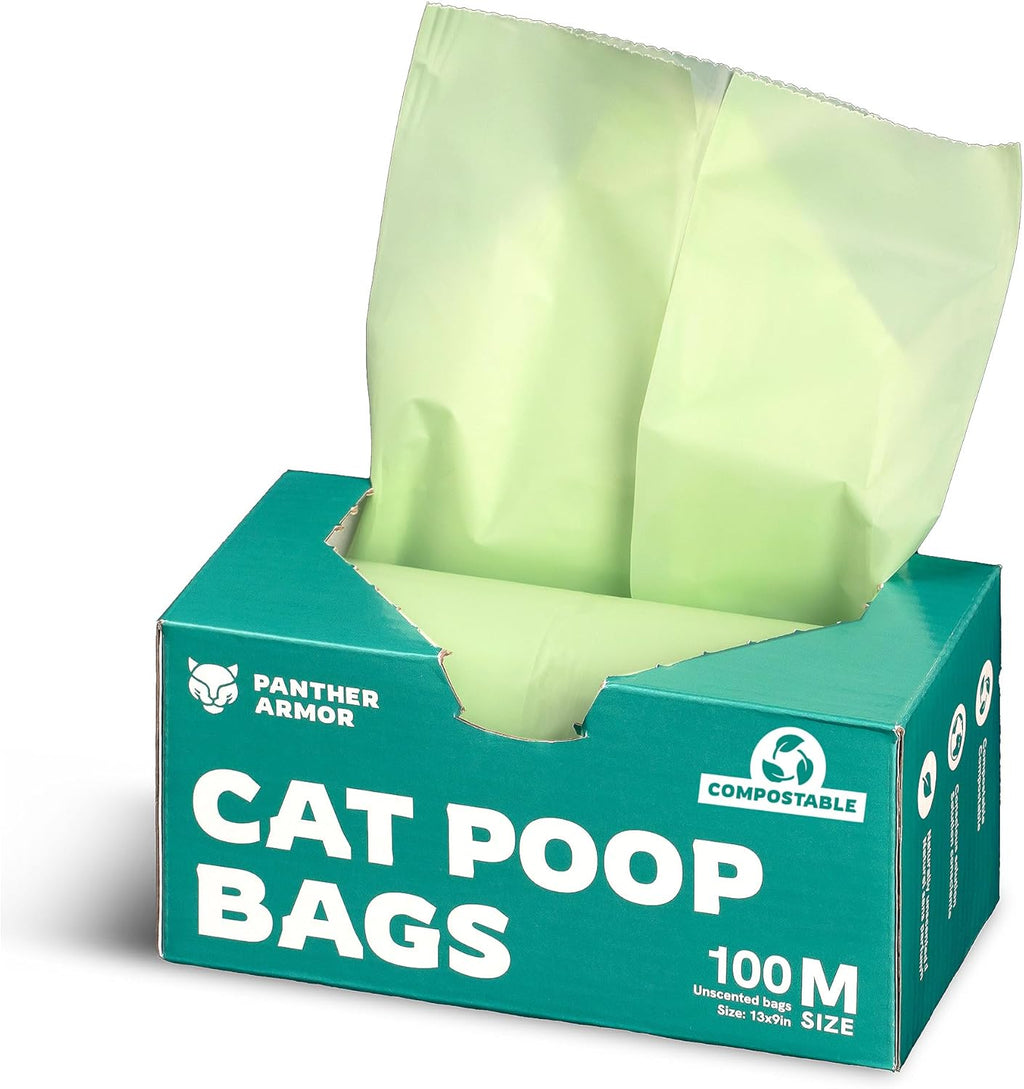 Panther Armor Cat Litter Bags for Poop, 100 Compostable Cat Poop Bags