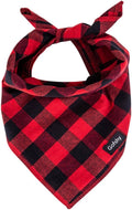 Christmas Dog Bandana XLarge Cotton, Red Black Buffalo Plaid Scarf