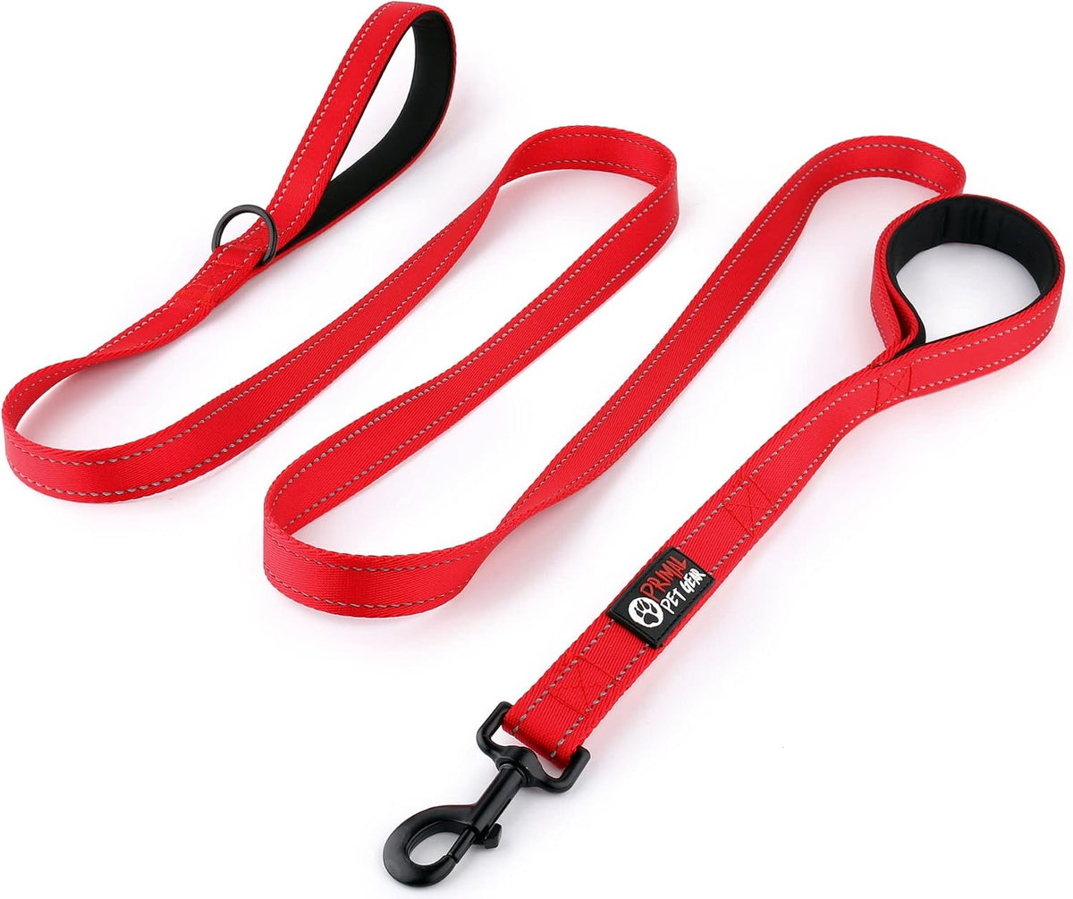 Dog Leash 8ft Long - Black - Traffic Padded Two Handle - Heavy Duty - Double Handles Lead for Control Safety Training - 