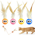 4 Pack Bouncing Ball Cat Toys, Elastic Rubber Balls with Feather Tails
