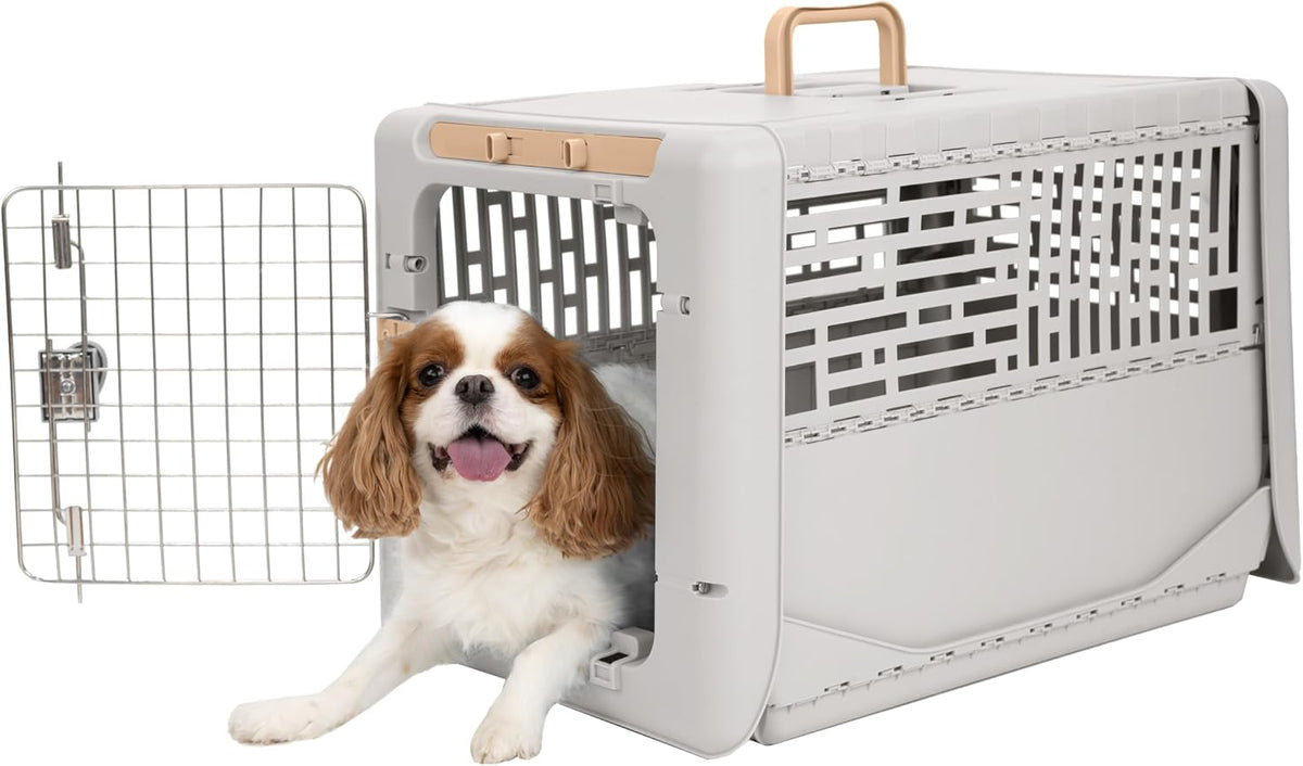 Sport PET Plastic Kennels Rolling Plastic Wire Door Travel Dog Crate, Collabsible Kennel, 22.1" L x 23.3" W x 30.6" H