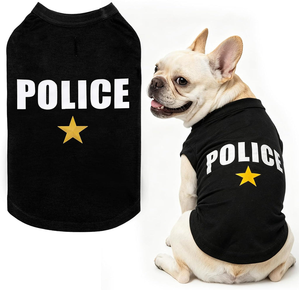 BINGPET Police Dog Shirt, Soft Cotton Puppy T-Shirt, Halloween Cop Costumes