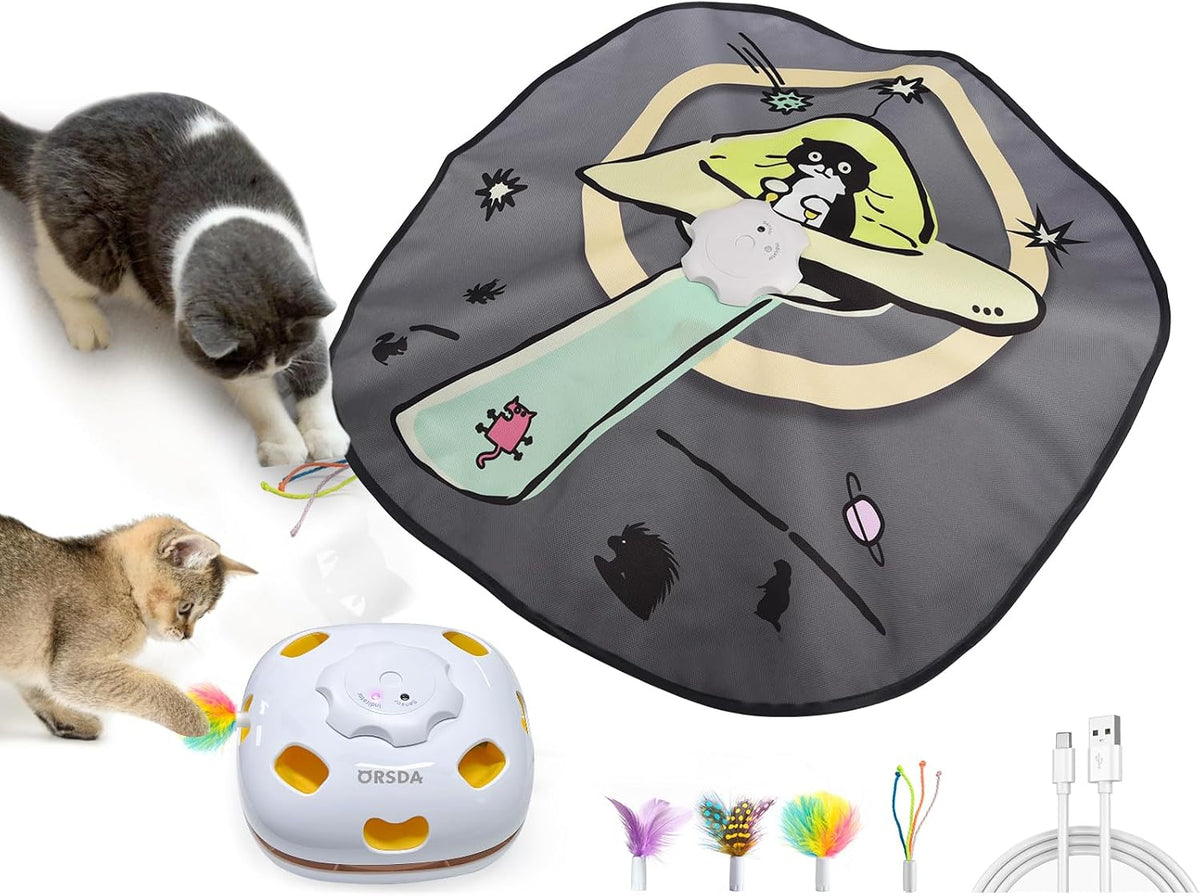 ORSDA Cat Toys for Indoor Cats, 4 in 1 Interactive Automatic Kitten Toys Hide and Seek with Mat, 8 Holes Mice Whack-A-Mo