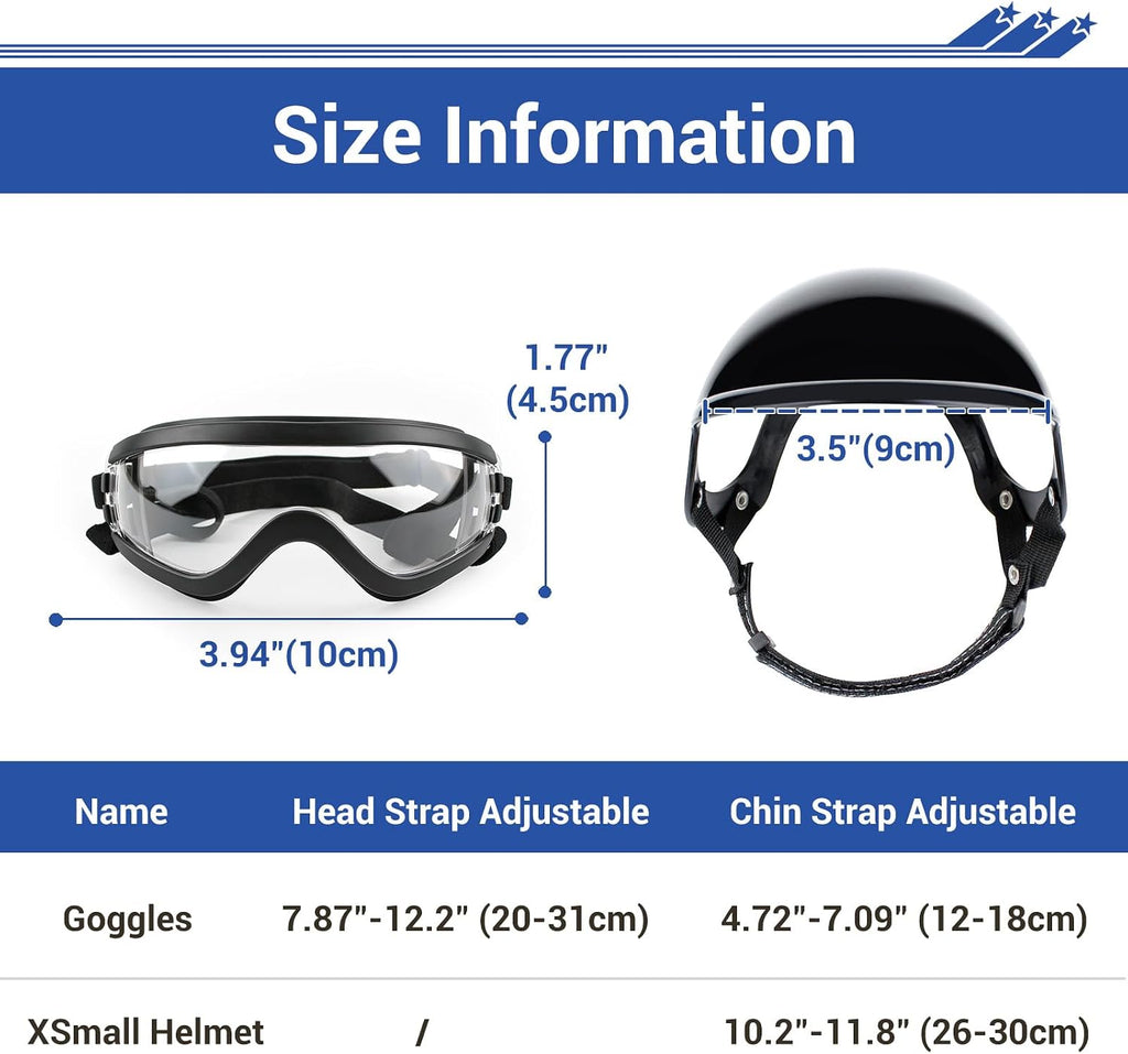 Dog Helmet for Small Dogs Cats, XS Pet Helmets with Goggles Outdoors Cycling Riding, Dog Sunglasses Helmets with Ear Hol
