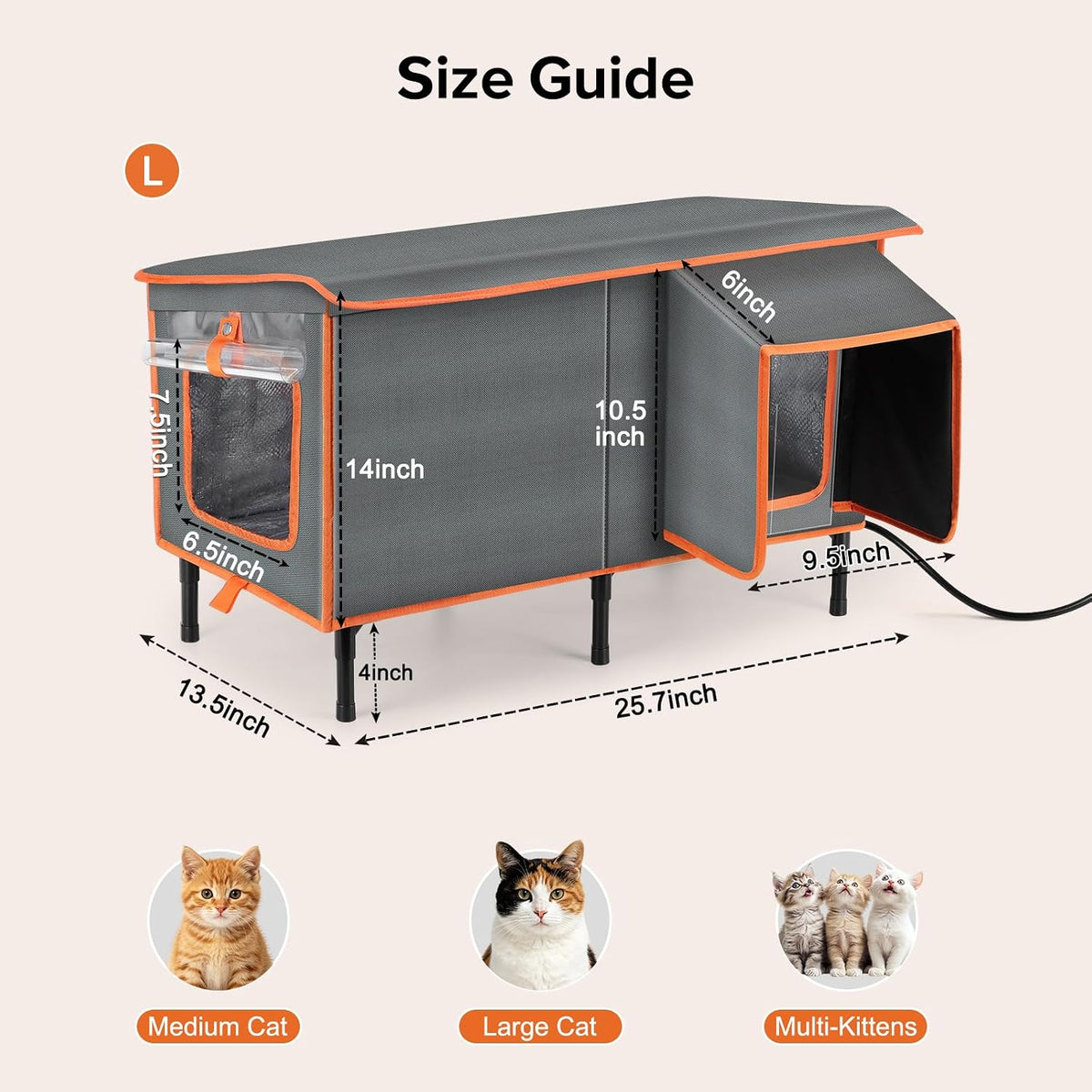 Heated Cat House for Outside in Winter, Weatherproof Outdoor Cat House with Cat Heating Pad, Waterproof &Safe Escape Doo