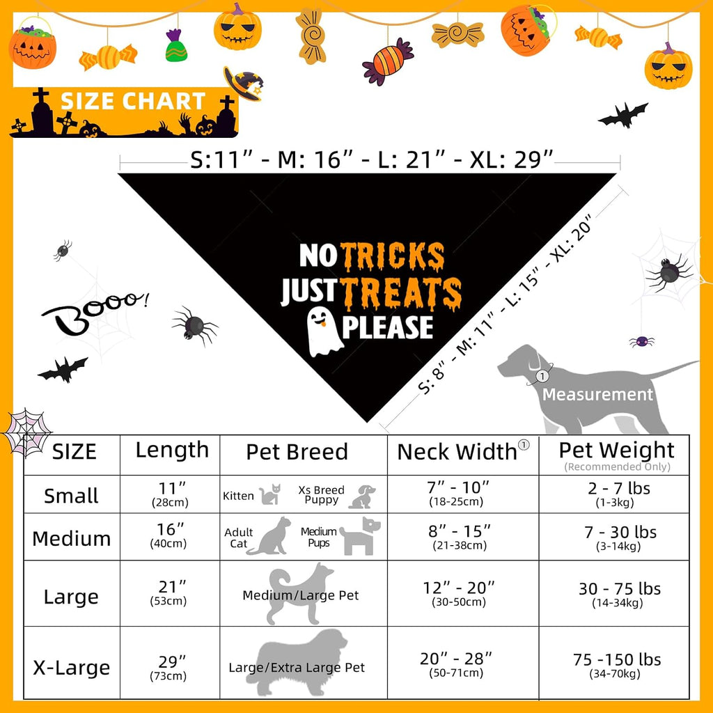 Halloween Dog Bandanas with No Tricks Sign, 7-30lbs Pet