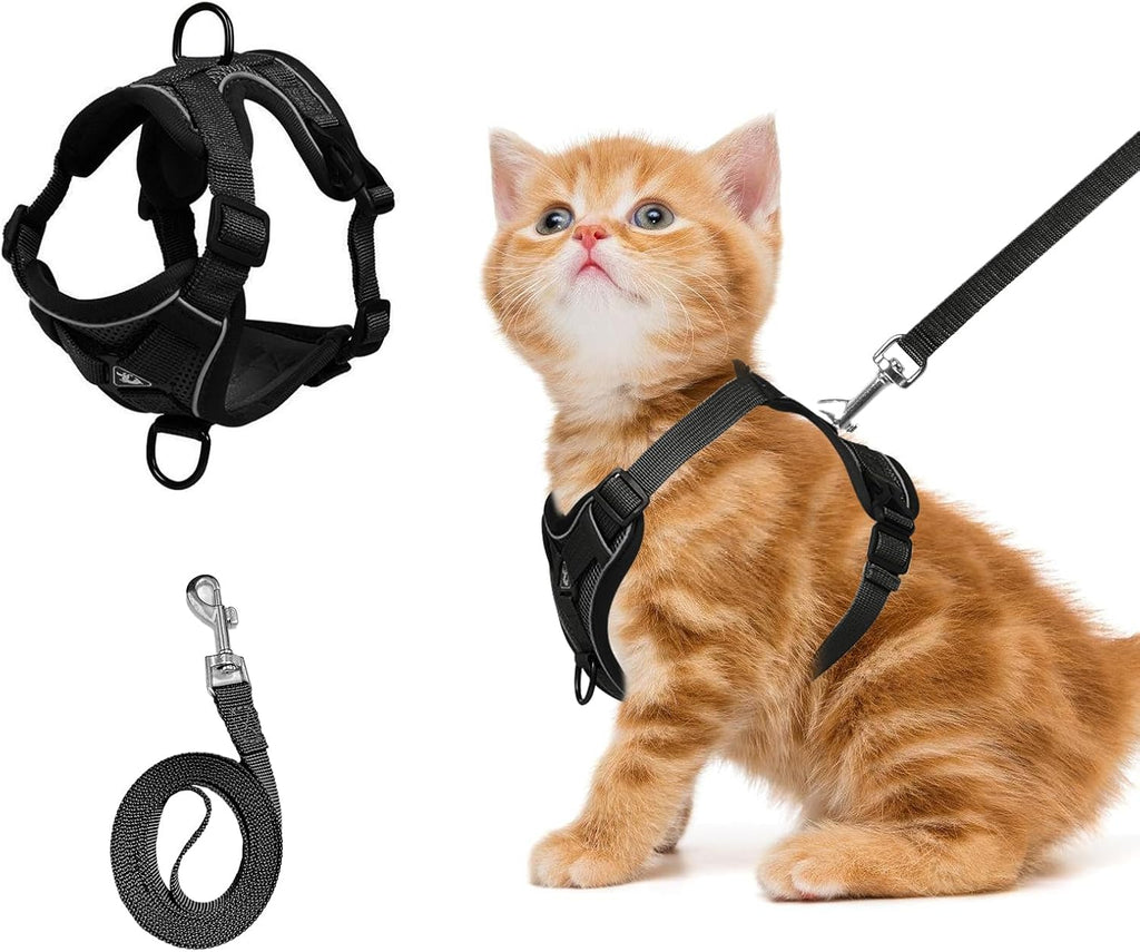 shudyear Cat Chest Harness and Leash Set Adjustable Anti-Escape Soft Mesh Cat Vest for Walking Outdoor(Blcak, M)