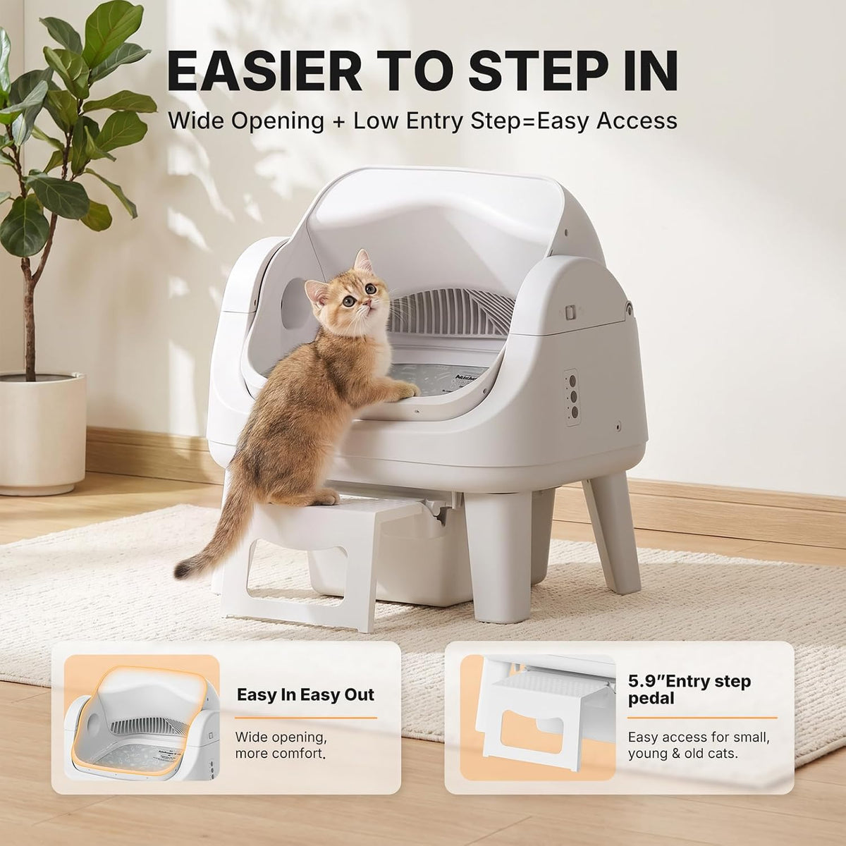 Automatic Litter Box,Cat Litter Box Automatic Cleaning with Easy-Access Step for Cats 3–18 lb, Self Cleaning Cat Litter 