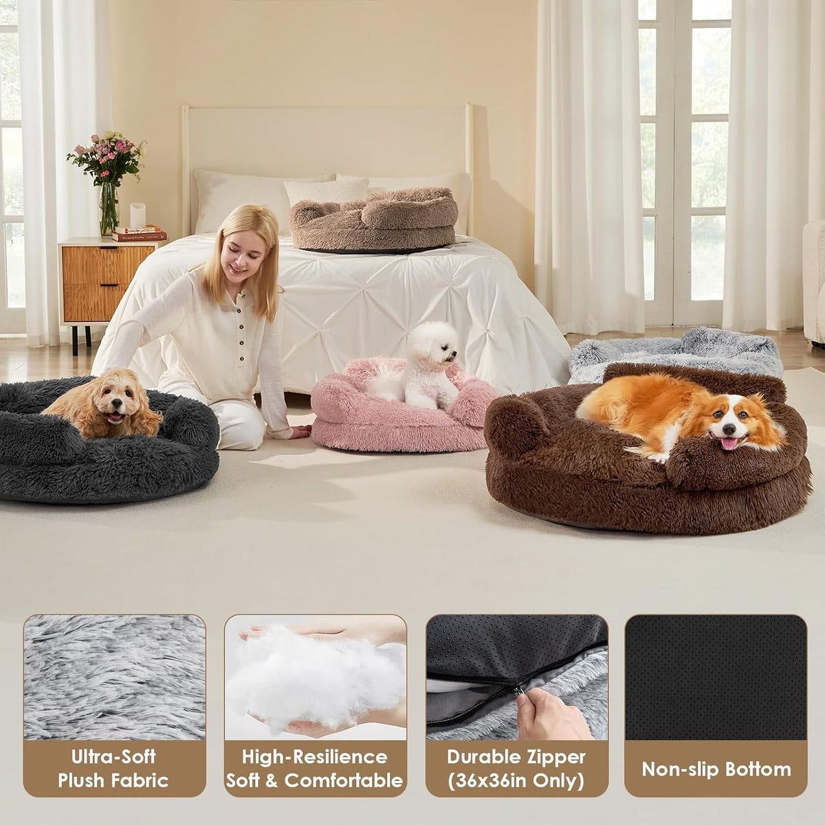 EHEYCIGA 23" Calming Donut Dog Bed for Small Dog & Cat Washable Pet Couch