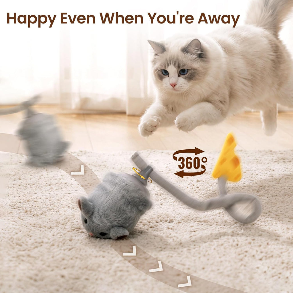 Migipaws Interactive MigiMouse Cat Toy Set, 360° Rolling Spinning Plush Mice, Rechargeable Cat Toys with Smart Motion Se