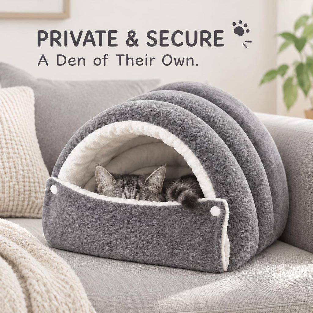 Hooded Cat Cave Bed with Removable Washable Cushion, Warm Plush，Green：M:18.9 x 11.8 x 7.9 inch