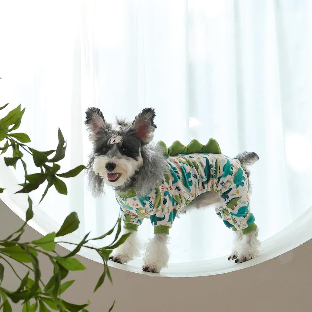 CuteBone Dinosaur Costume Dog Pajamas, Stretchy Spandex Crystal Velvet Sleepwear Coat for Small Dogs, Soft & Warm Pet Ou