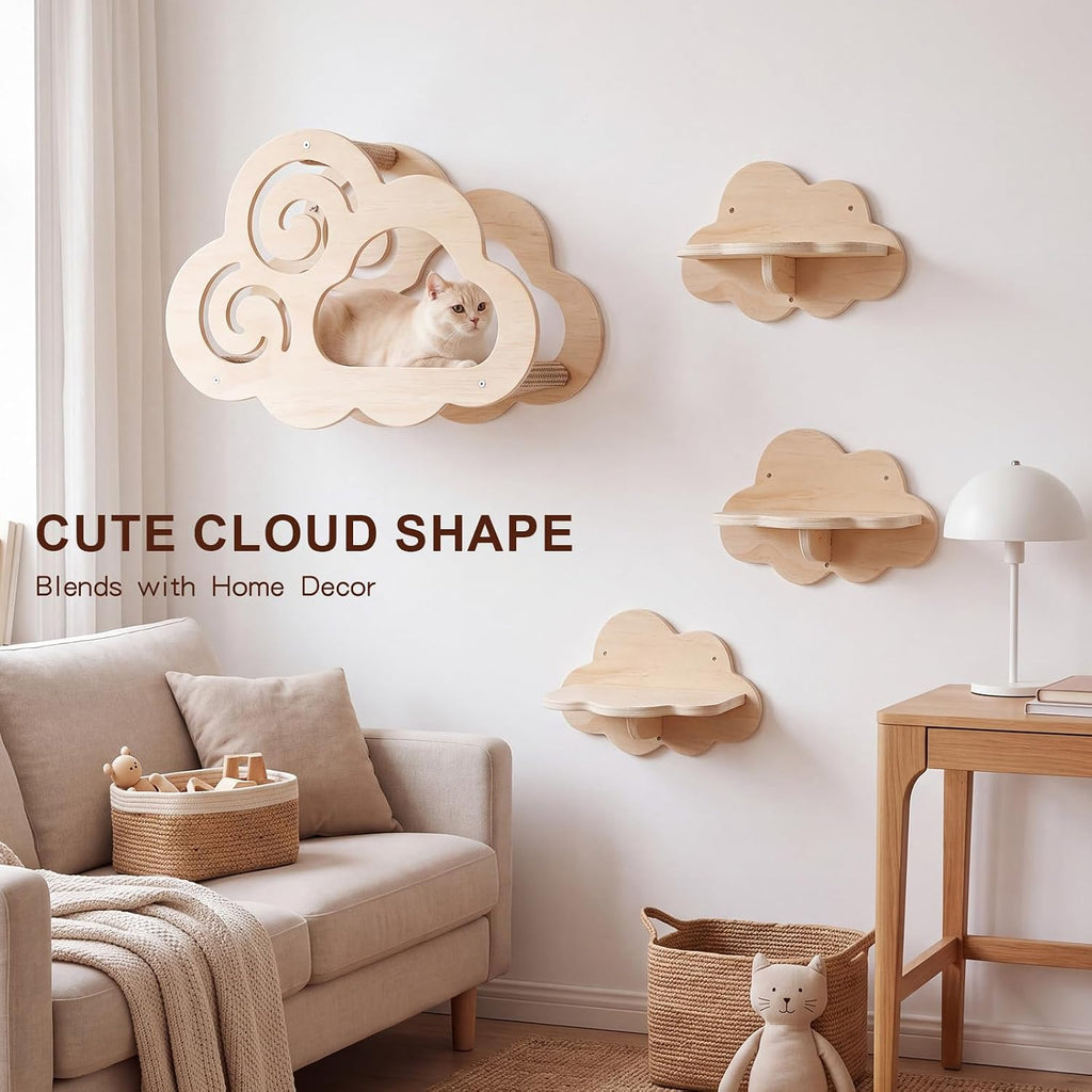 Lineshading Cloud Shaped cat Wall Shelves for Indoor Cats Wood 15 x 11 Inch