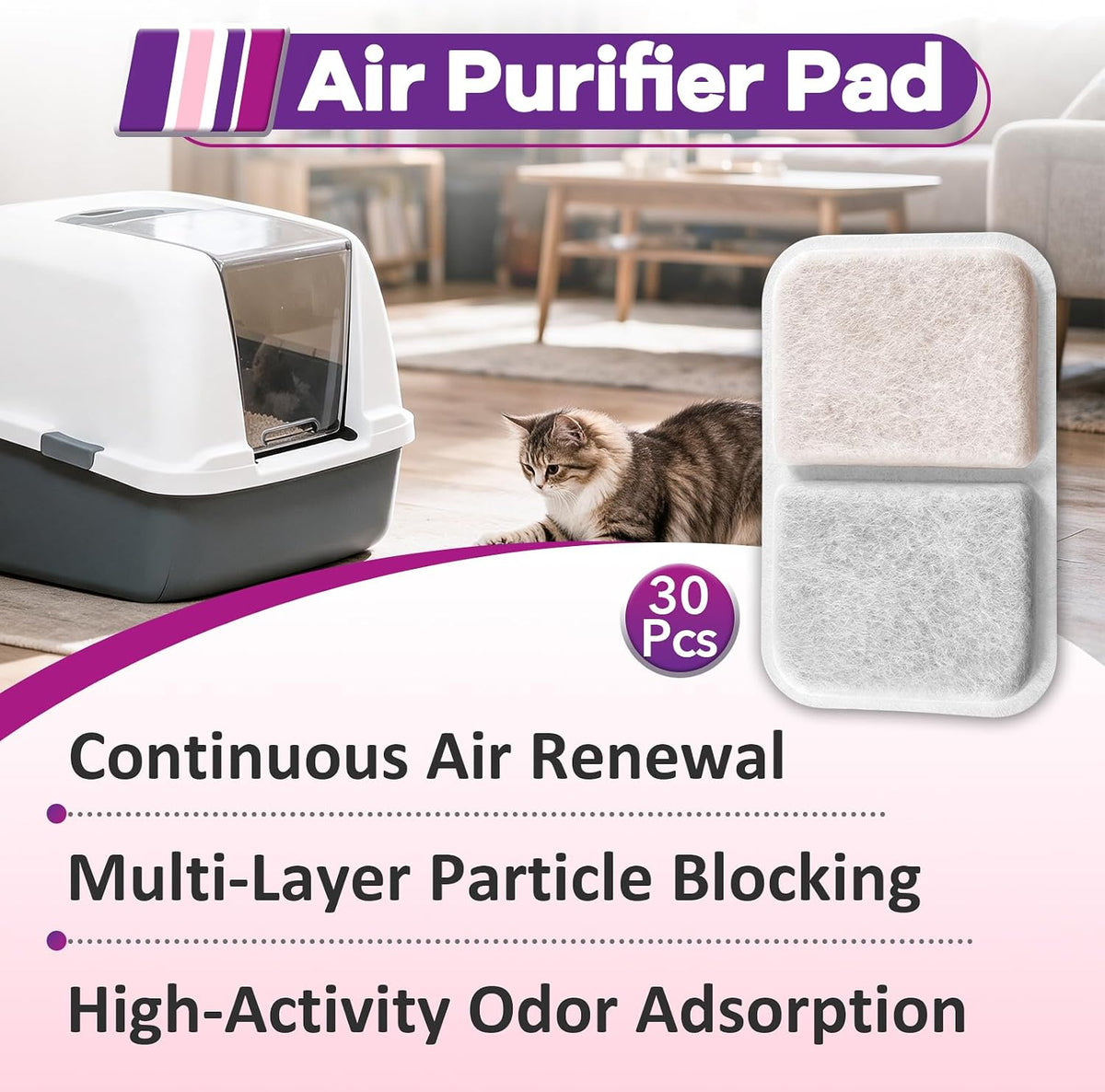 30PCS Cat Litter Box Filters Compatible with Catit Jumbo/Regular/Smartsift