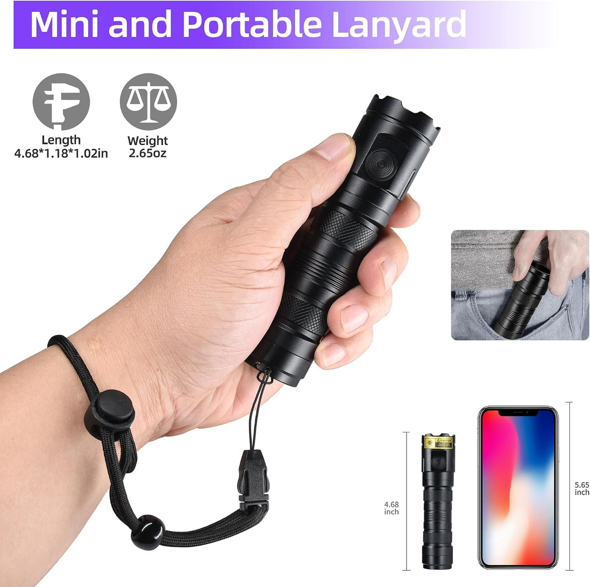 DARKBEAM UV Flashlight 365nm Filtered Black Light Woods Lamps 20W 3 LEDs