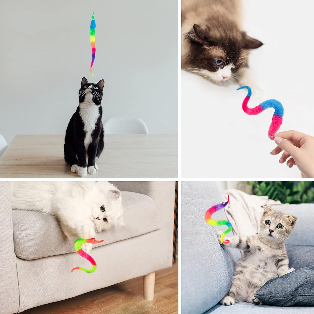 SHENGSEN Rainbow Fuzzy Worm Toys Tricky Worms on String Bulk,6 Pack
