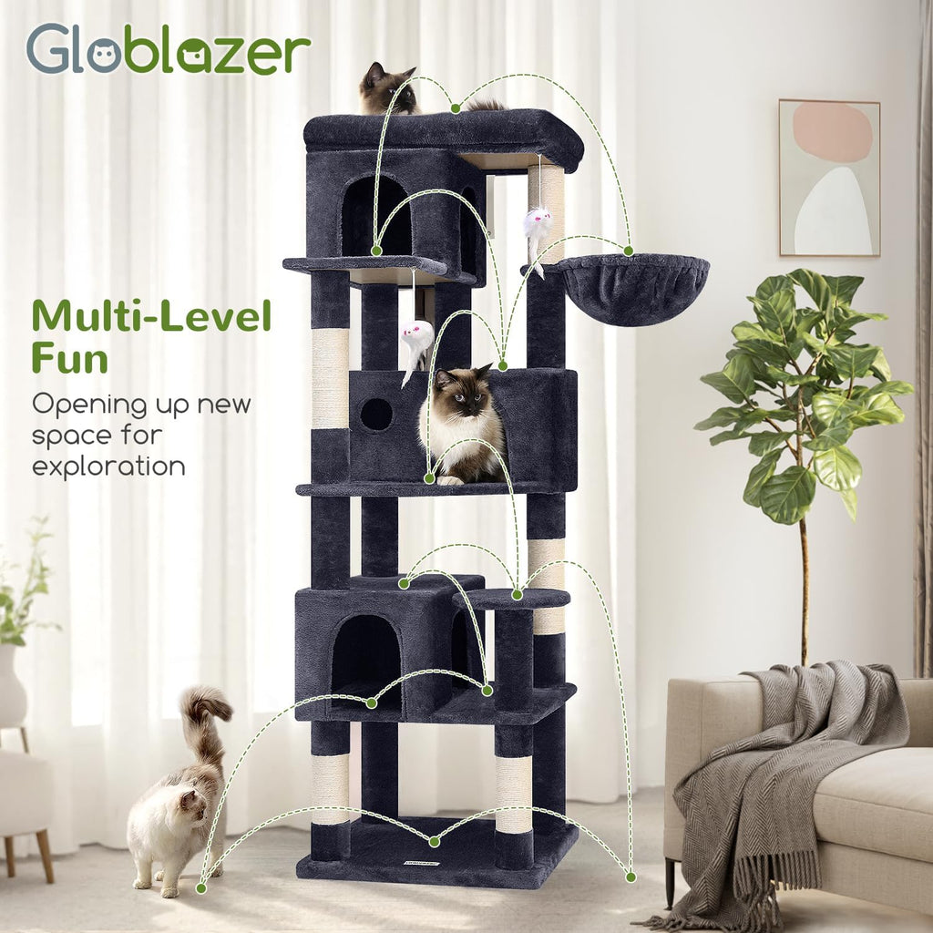 Globlazer F66 Corner Cat Tree, 66in Multi-Level Climbing Tower, Dark Grey