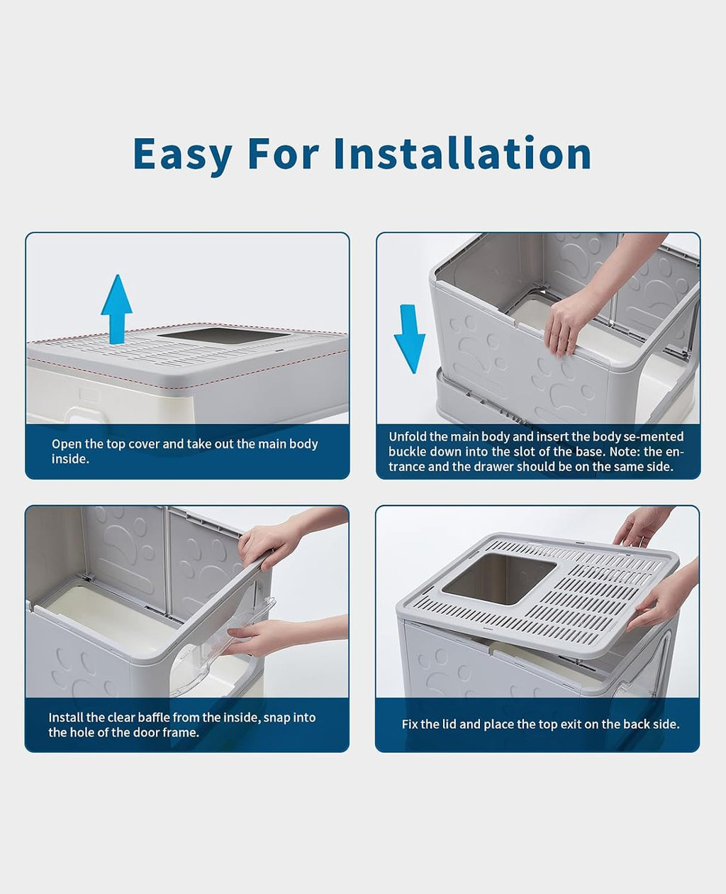 Cat Litter Box with Litter Mat and Scoop (Grey)
