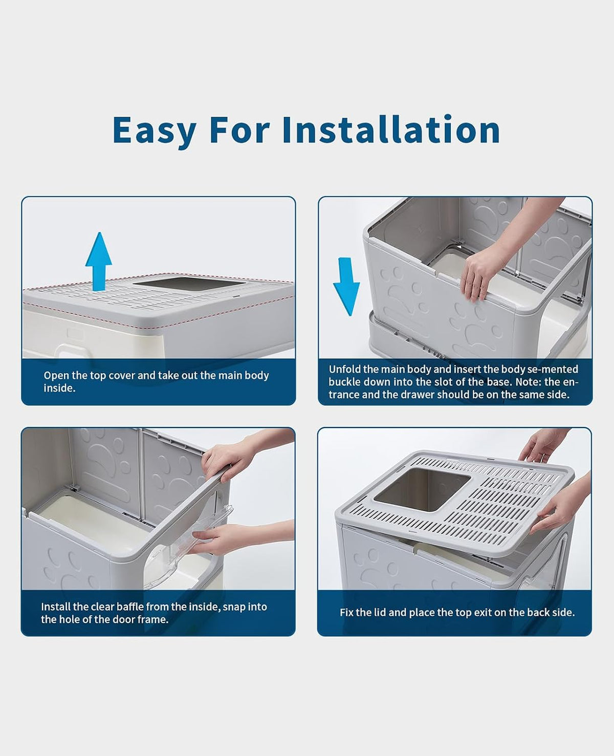 Cat Litter Box with Litter Mat and Scoop (Grey)