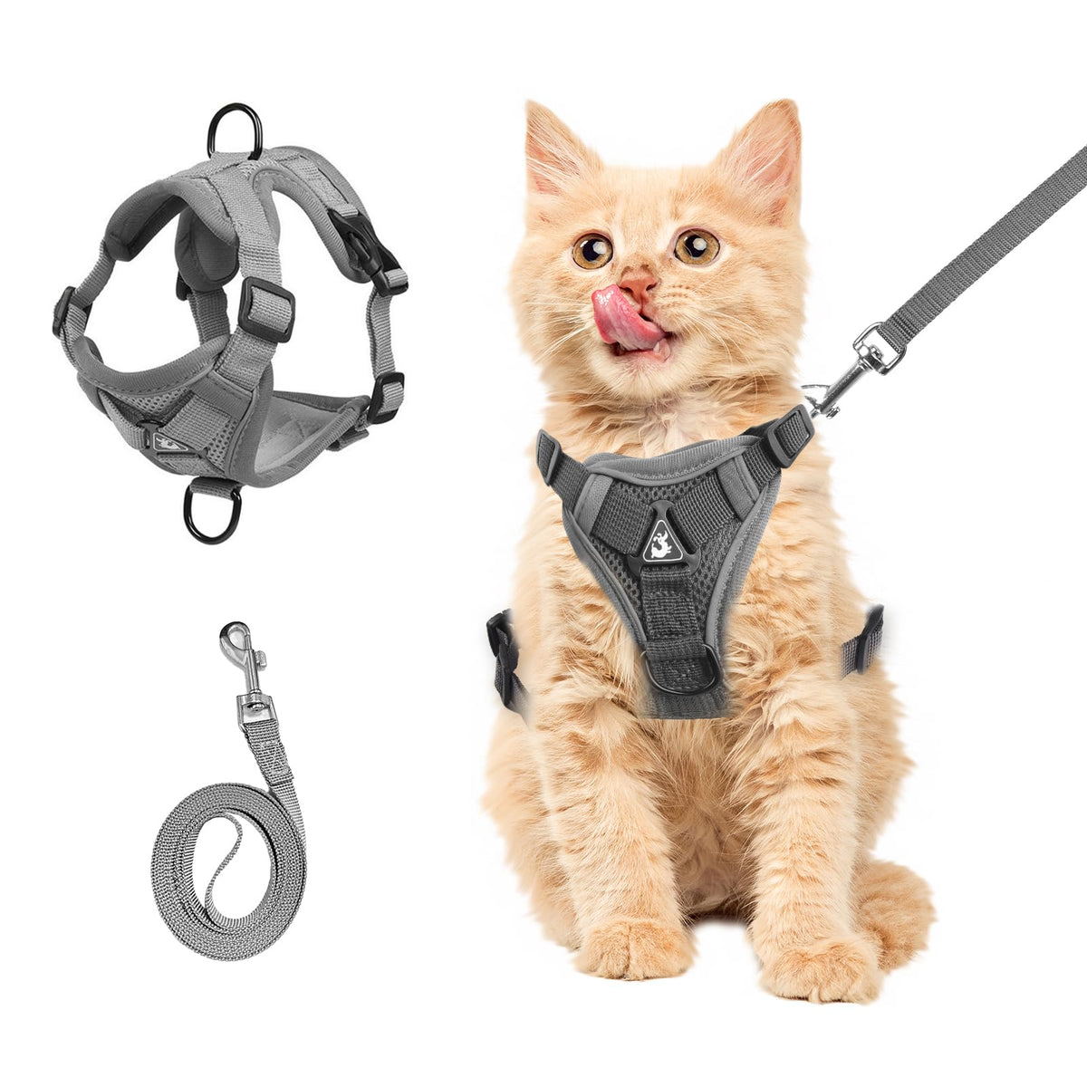 Wanheart Cat Harness and Leash, Adjustable Mesh Vest，Grey, S