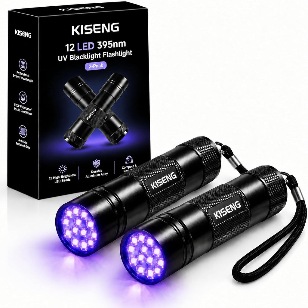 2 Pack 12 LED UV Flashlight Mini Black Light for Pet Urine Detection