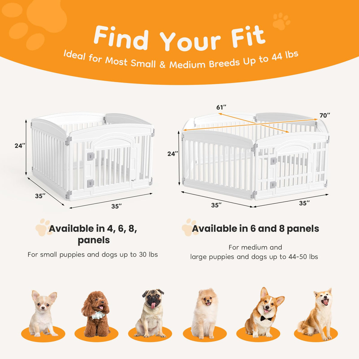 NEWBULIG Dog Playpen 6-Panel, 24IN Puppy Playpen, Stable Dog Play Pen Indoors/Outdoor with Secure Locking Door, Plastic Pet Fence for Small & Medium Dogs