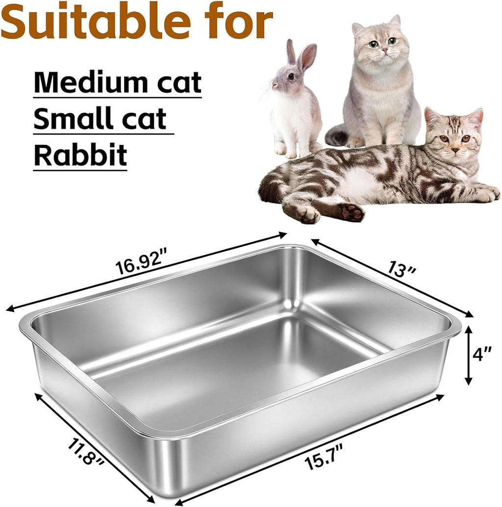 Stainless Steel Litter Box Kitten,Metal Cat Litter Box Low Entry,4" H