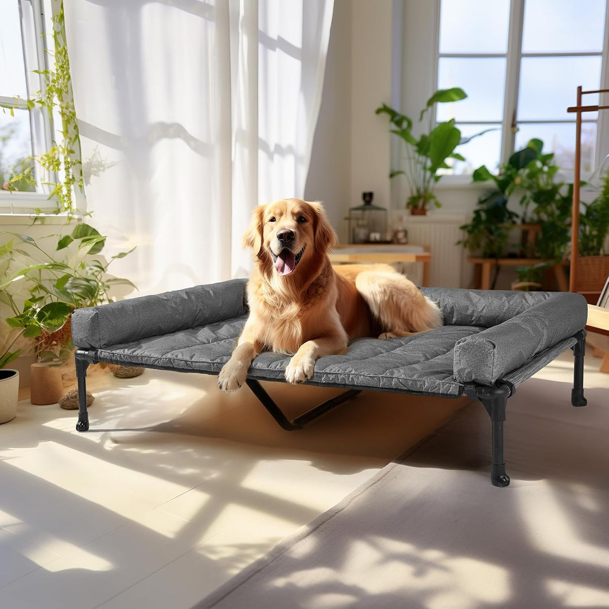 Veehoo Outdoor Elevated Dog Bed with Waterproof Bolster Cushion, Cooling