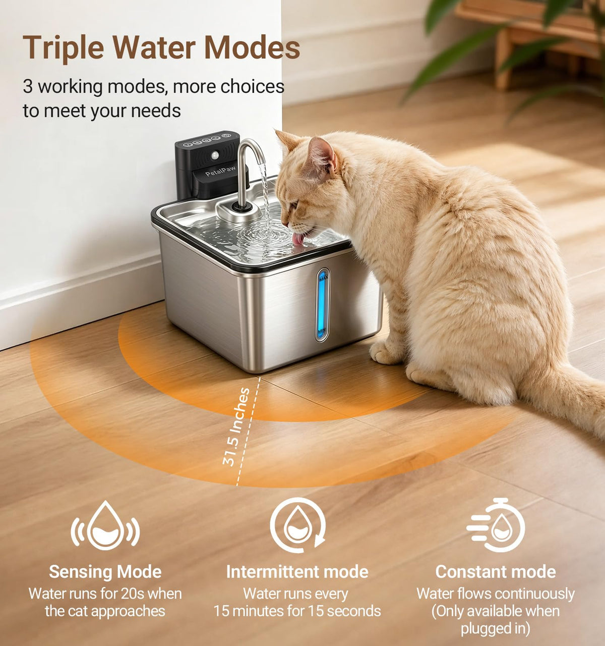 Water & Battery Separation, Wireless Cat Water Fountain, Faucet Design