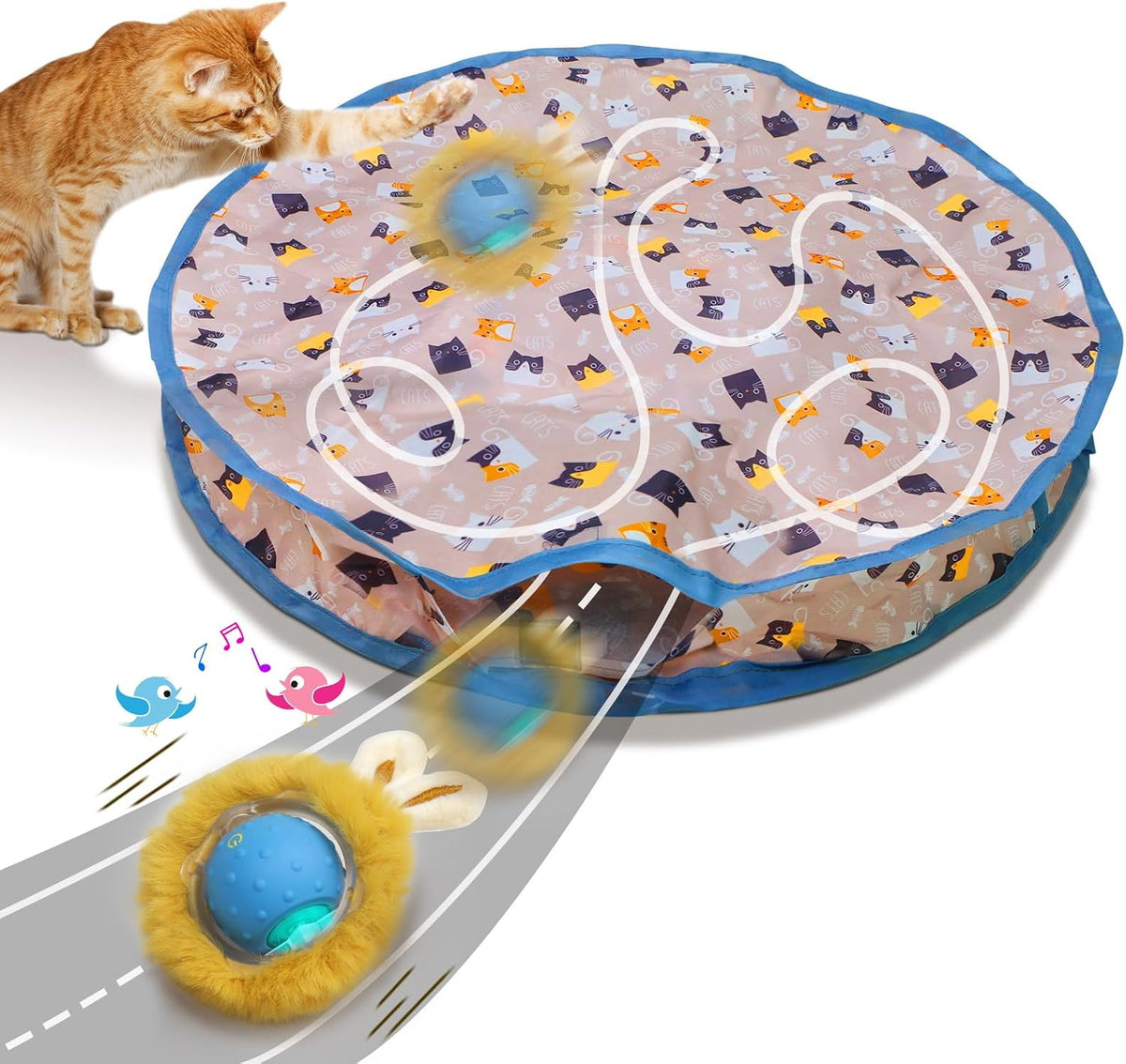 Giociv Interactive Cat Toys Ball Fast Rolling in Pouch, Motion Activate Chirping Cat Toy Hide and Seek Mouse Catching Ga