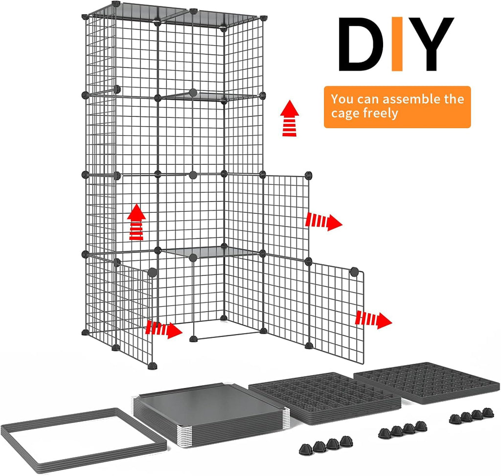 Extra Large Cat Cage,4-Tier Catio, DIY Metal Cat Enclosure with Platforms,55 Inch Indoor Cat Cage for 1-3 Cats, Indoor C